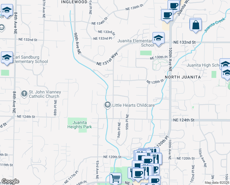 map of restaurants, bars, coffee shops, grocery stores, and more near 9405 Northeast 126th Place in Kirkland