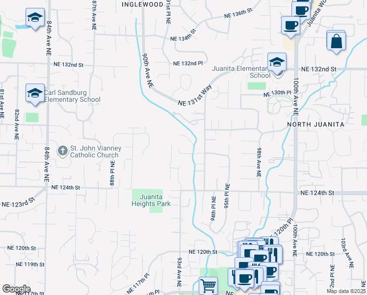 map of restaurants, bars, coffee shops, grocery stores, and more near 9206 Northeast 126th Place in Kirkland