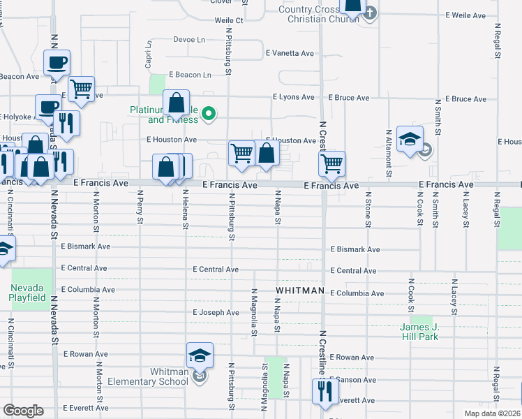 map of restaurants, bars, coffee shops, grocery stores, and more near 1807 East Dalke Avenue in Spokane