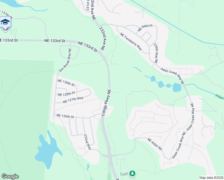 map of restaurants, bars, coffee shops, grocery stores, and more near 23409 Northeast 129th Court in Redmond