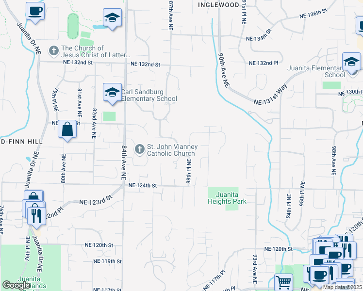 map of restaurants, bars, coffee shops, grocery stores, and more near 12620 87th Place Northeast in Kirkland