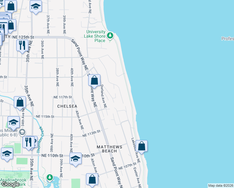 map of restaurants, bars, coffee shops, grocery stores, and more near 11520 Lakeside Avenue Northeast in Seattle