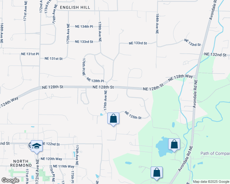 map of restaurants, bars, coffee shops, grocery stores, and more near 17936 Northeast 127th Street in Redmond