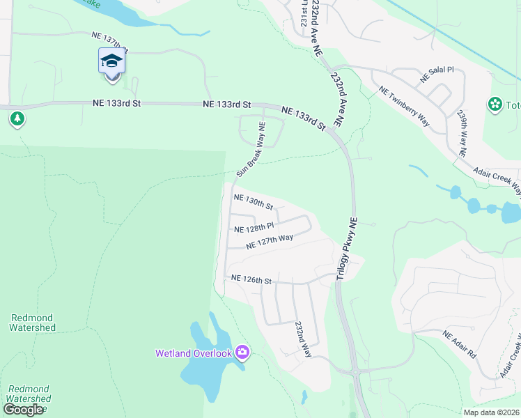 map of restaurants, bars, coffee shops, grocery stores, and more near 22896 Northeast 130th Street in Redmond