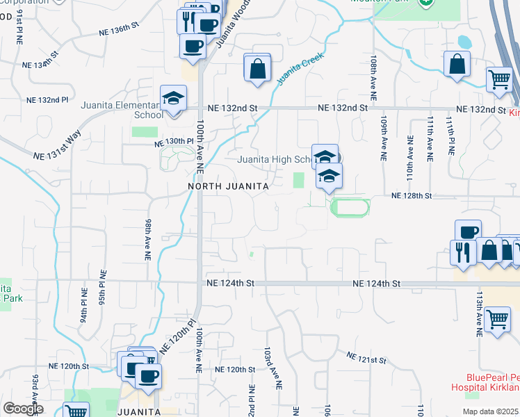 map of restaurants, bars, coffee shops, grocery stores, and more near 12716 102nd Avenue Northeast in Kirkland