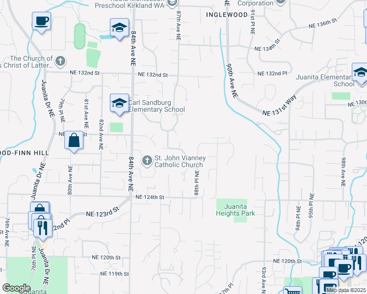 map of restaurants, bars, coffee shops, grocery stores, and more near 12710 87th Court Northeast in Kirkland