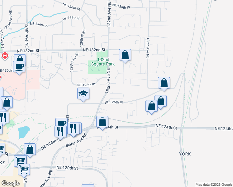 map of restaurants, bars, coffee shops, grocery stores, and more near 13210 Northeast 127th Way in Kirkland