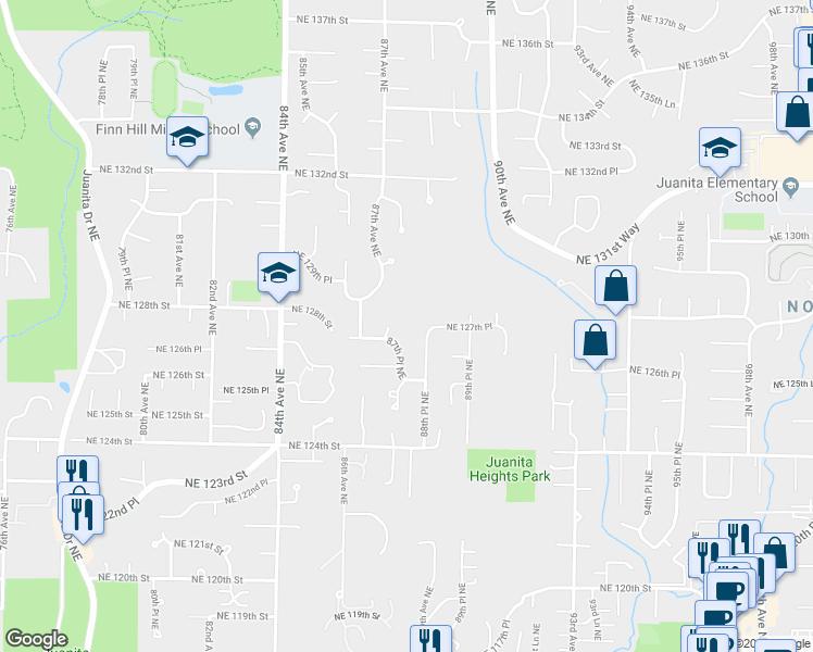 map of restaurants, bars, coffee shops, grocery stores, and more near 12710 87th Court Northeast in Kirkland