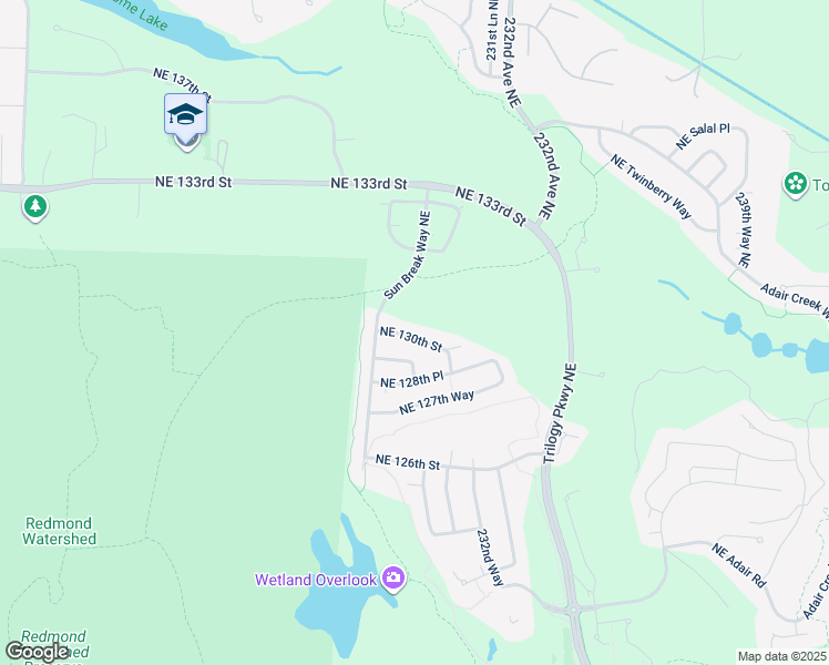 map of restaurants, bars, coffee shops, grocery stores, and more near 22896 Northeast 130th Street in Redmond