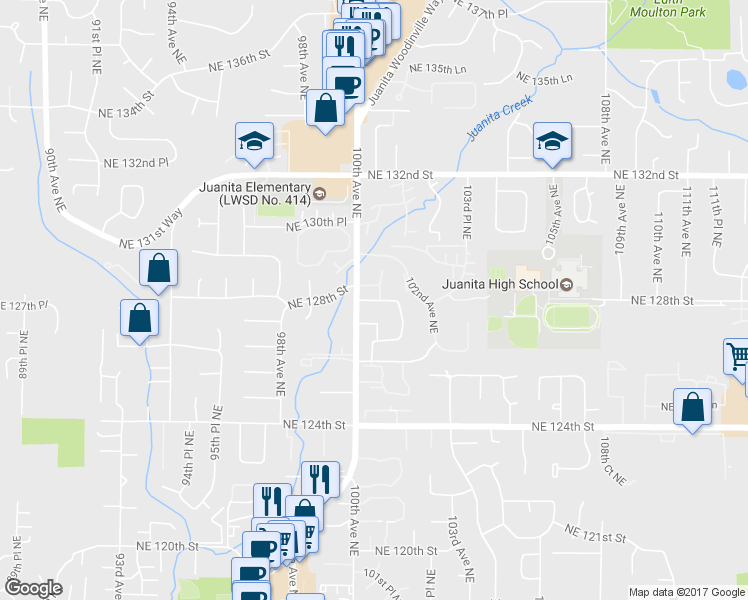 map of restaurants, bars, coffee shops, grocery stores, and more near 10014 Northeast 127th Place in Kirkland