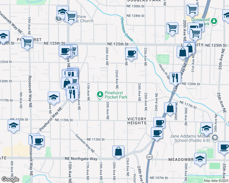 map of restaurants, bars, coffee shops, grocery stores, and more near 11738 22nd Avenue Northeast in Seattle