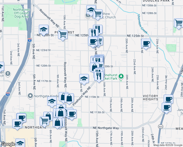 map of restaurants, bars, coffee shops, grocery stores, and more near 11725 15th Avenue Northeast in Seattle