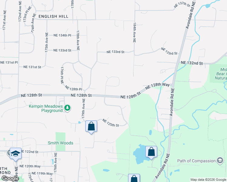 map of restaurants, bars, coffee shops, grocery stores, and more near 18121 Northeast 129th Place in Redmond