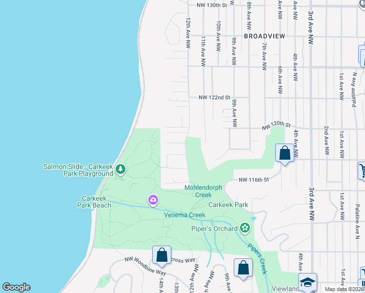 map of restaurants, bars, coffee shops, grocery stores, and more near 1203 Northwest 119th Street in Seattle