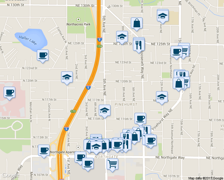 map of restaurants, bars, coffee shops, grocery stores, and more near 11731 7th Avenue Northeast in Seattle