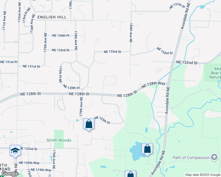 map of restaurants, bars, coffee shops, grocery stores, and more near 18121 Northeast 129th Place in Redmond