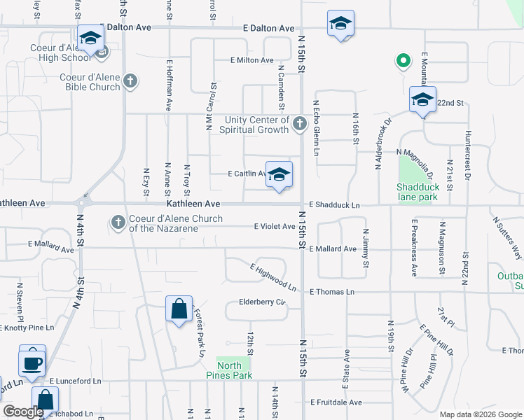 map of restaurants, bars, coffee shops, grocery stores, and more near 1400 East Margaret Avenue in Coeur d'Alene