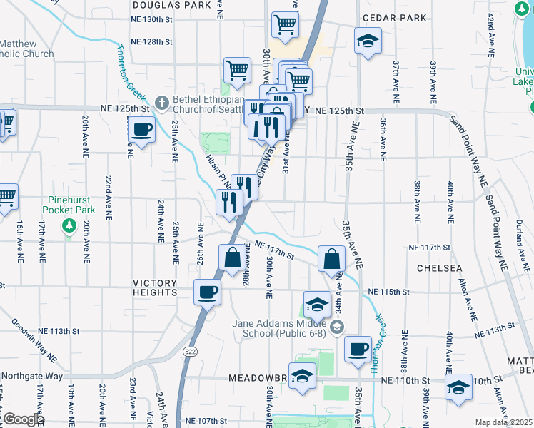 map of restaurants, bars, coffee shops, grocery stores, and more near 11851 31st Place Northeast in Seattle