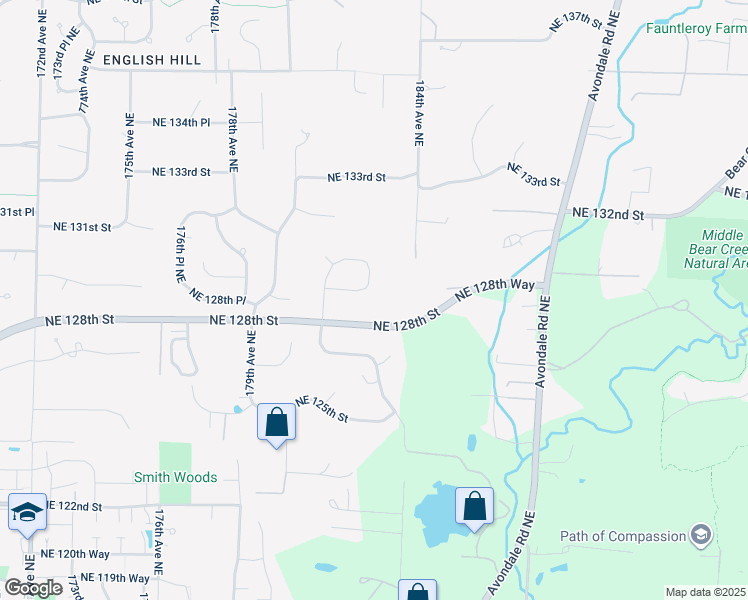 map of restaurants, bars, coffee shops, grocery stores, and more near 12900 182nd Avenue Northeast in Redmond