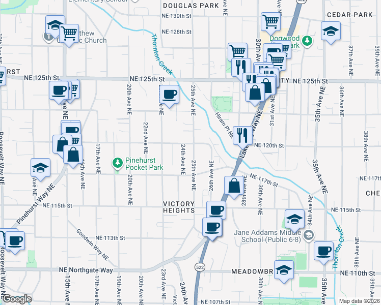 map of restaurants, bars, coffee shops, grocery stores, and more near 11740 24th Avenue Northeast in Seattle