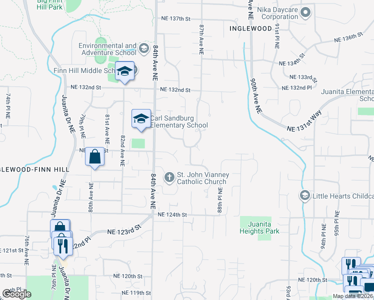 map of restaurants, bars, coffee shops, grocery stores, and more near 12718 86th Place Northeast in Kirkland