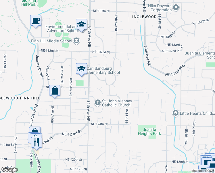 map of restaurants, bars, coffee shops, grocery stores, and more near 12718 86th Place Northeast in Kirkland