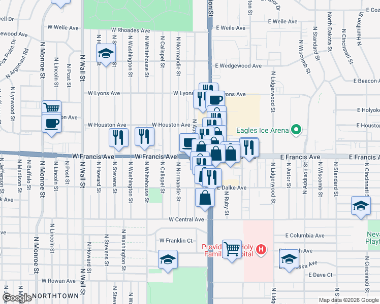 map of restaurants, bars, coffee shops, grocery stores, and more near in Town and Country