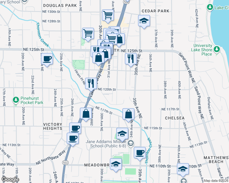 map of restaurants, bars, coffee shops, grocery stores, and more near 11842 31st Place Northeast in Seattle