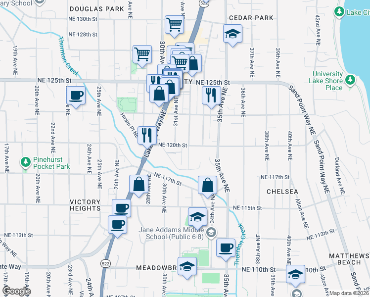 map of restaurants, bars, coffee shops, grocery stores, and more near 11842 31st Place Northeast in Seattle