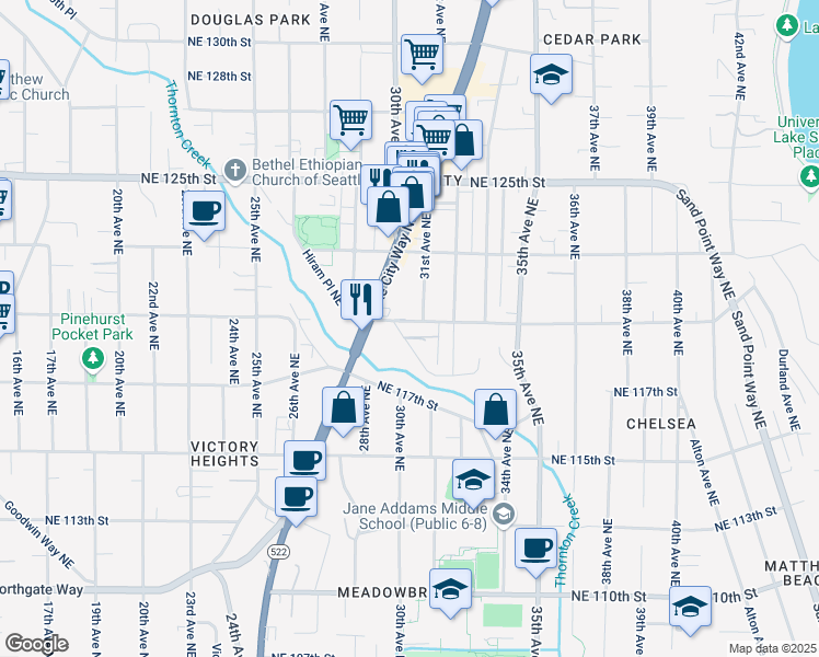 map of restaurants, bars, coffee shops, grocery stores, and more near 11851 31st Place Northeast in Seattle