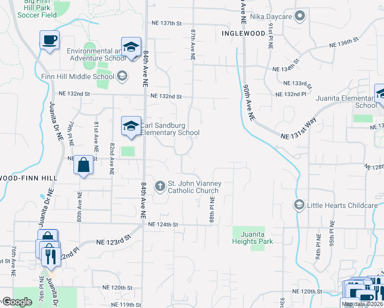 map of restaurants, bars, coffee shops, grocery stores, and more near 12718 86th Place Northeast in Kirkland