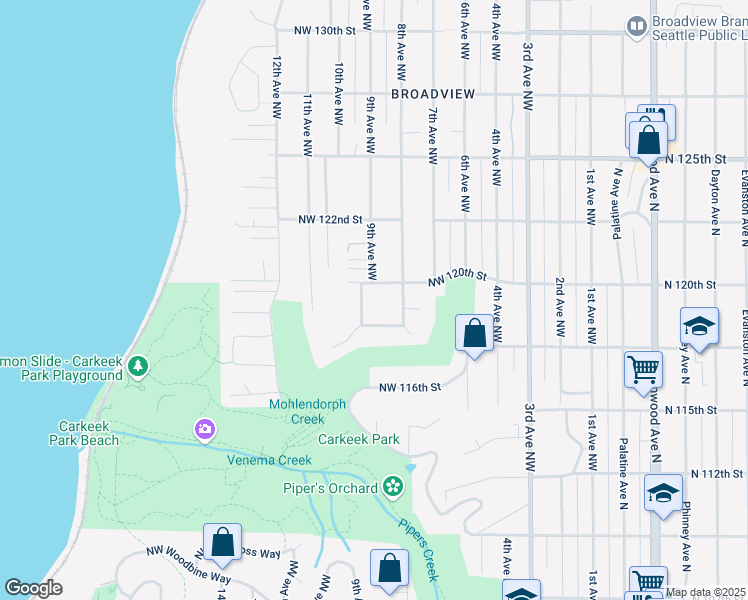 map of restaurants, bars, coffee shops, grocery stores, and more near 814 Northwest 118th Street in Seattle