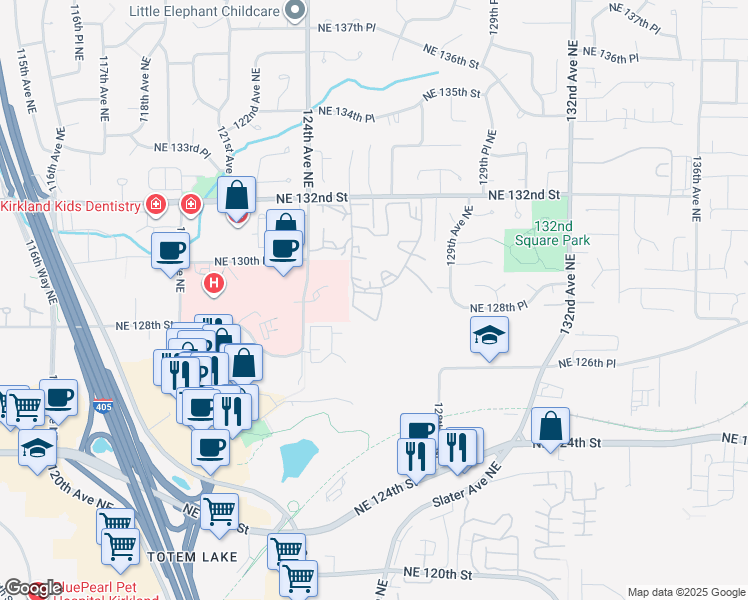 map of restaurants, bars, coffee shops, grocery stores, and more near 12821 126th Way Northeast in Kirkland
