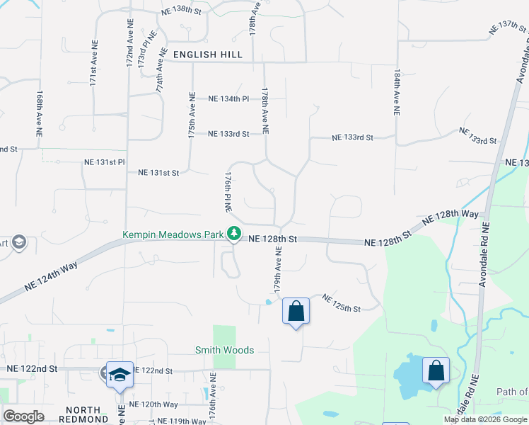 map of restaurants, bars, coffee shops, grocery stores, and more near 17731 Northeast 128th Place in Redmond