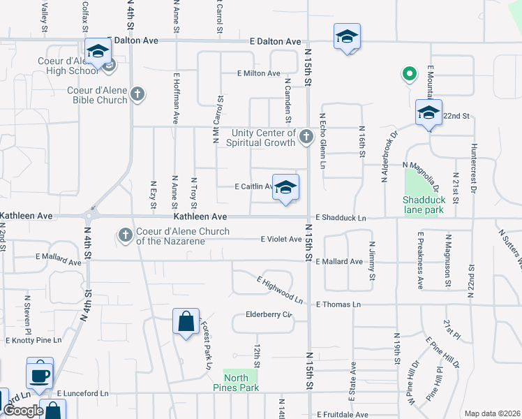 map of restaurants, bars, coffee shops, grocery stores, and more near 1400 East Margaret Avenue in Coeur d'Alene