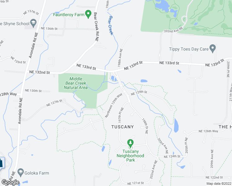 map of restaurants, bars, coffee shops, grocery stores, and more near 19718 Northeast 129th Way in Woodinville