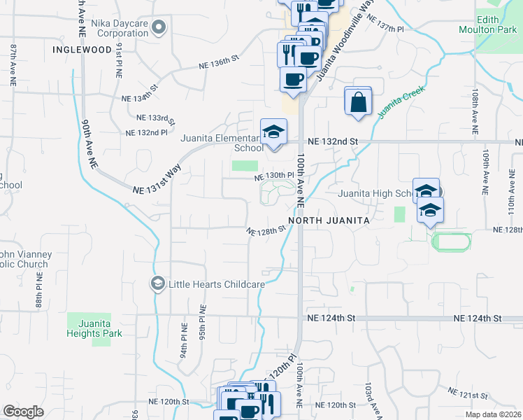 map of restaurants, bars, coffee shops, grocery stores, and more near 12819 98th Place Northeast in Kirkland