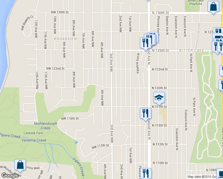 map of restaurants, bars, coffee shops, grocery stores, and more near 11758 3rd Avenue Northwest in Seattle
