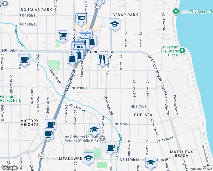 map of restaurants, bars, coffee shops, grocery stores, and more near 12035 35th Avenue Northeast in Seattle