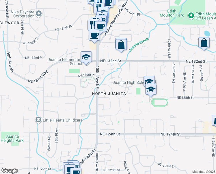 map of restaurants, bars, coffee shops, grocery stores, and more near 13009 101st Lane Northeast in Kirkland