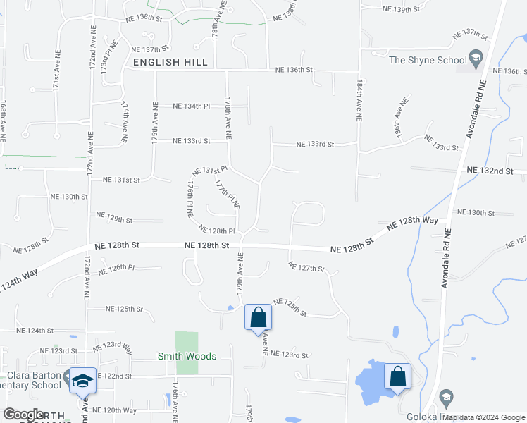 map of restaurants, bars, coffee shops, grocery stores, and more near 12918 179th Avenue Northeast in Redmond