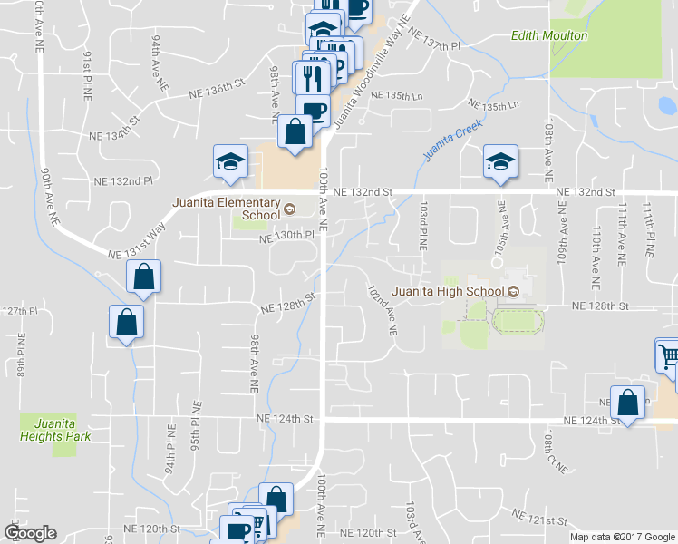 map of restaurants, bars, coffee shops, grocery stores, and more near 10015 Northeast 129th Place in Kirkland