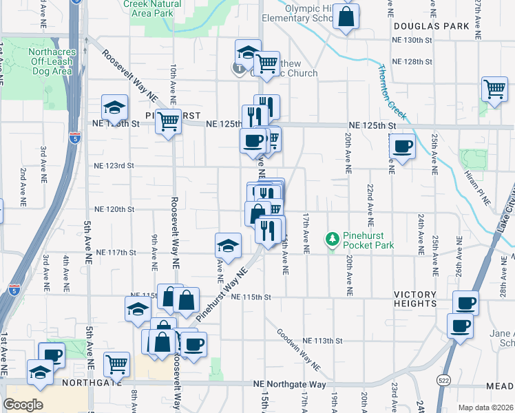 map of restaurants, bars, coffee shops, grocery stores, and more near 12003 15th Avenue Northeast in Seattle