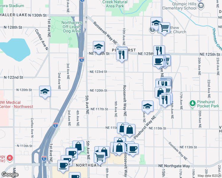 map of restaurants, bars, coffee shops, grocery stores, and more near in Seattle
