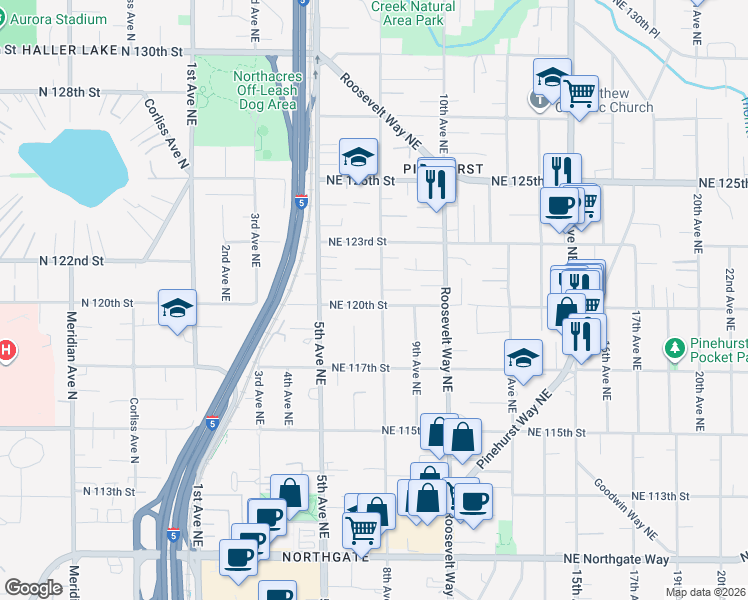 map of restaurants, bars, coffee shops, grocery stores, and more near in Seattle