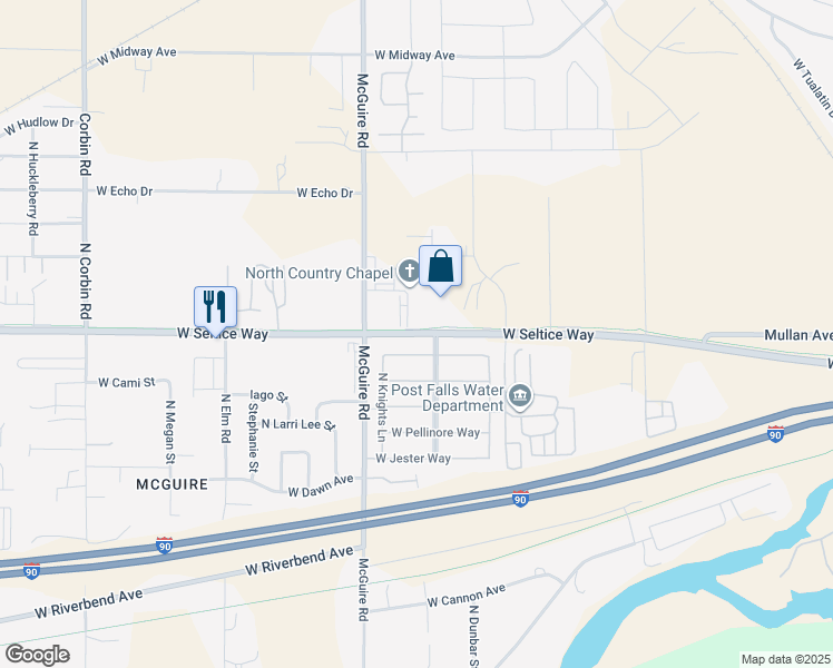 map of restaurants, bars, coffee shops, grocery stores, and more near 2250 West Seltice Way in Post Falls