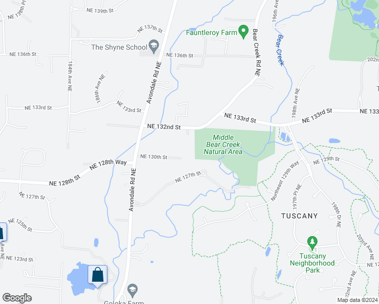 map of restaurants, bars, coffee shops, grocery stores, and more near 19112 Northeast 130th Street in Redmond