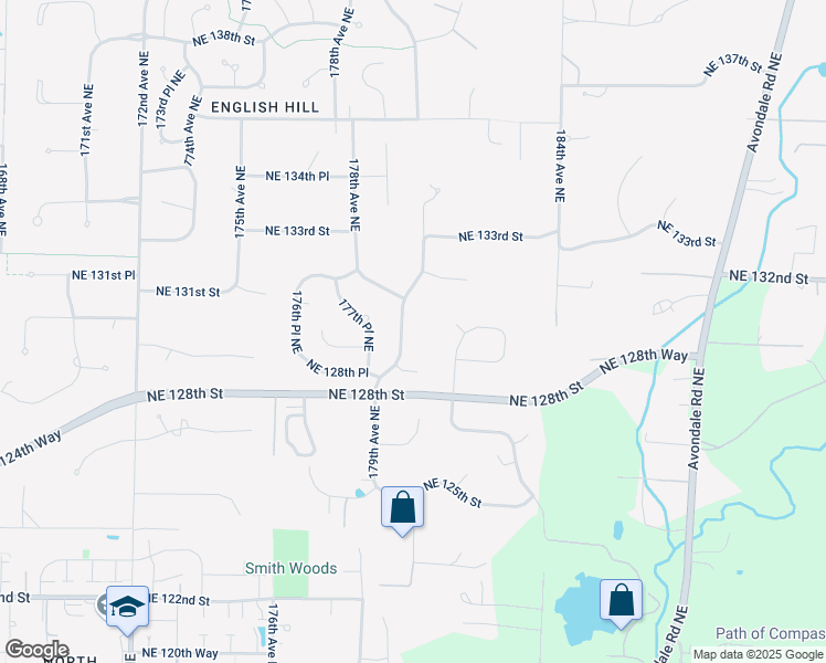 map of restaurants, bars, coffee shops, grocery stores, and more near 12942 179th Avenue Northeast in Redmond