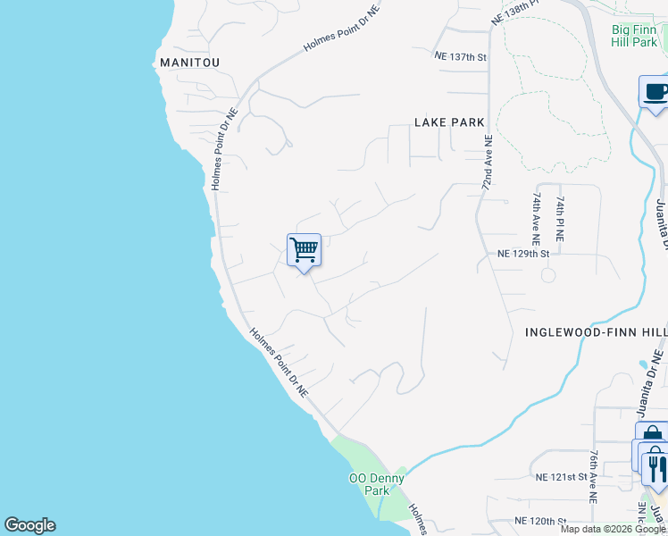 map of restaurants, bars, coffee shops, grocery stores, and more near 6420 Northeast 129th Place in Kirkland