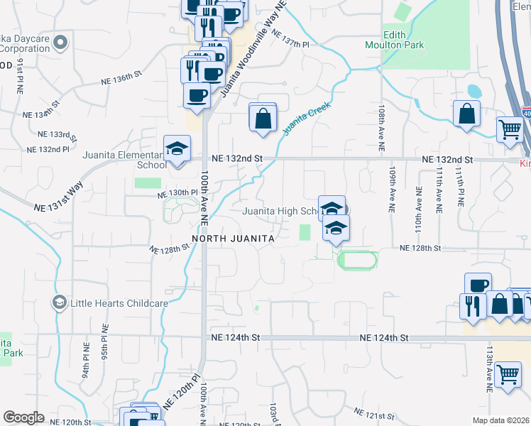 map of restaurants, bars, coffee shops, grocery stores, and more near 13005 103rd Place Northeast in Kirkland